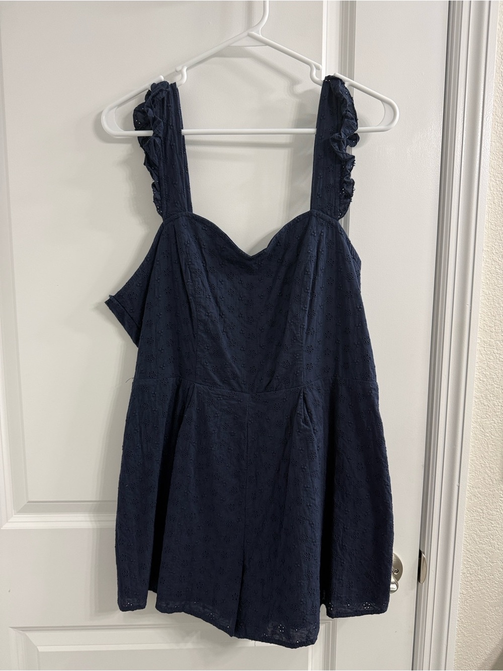 miami Navy Eyelet Ruffle Strap Romper